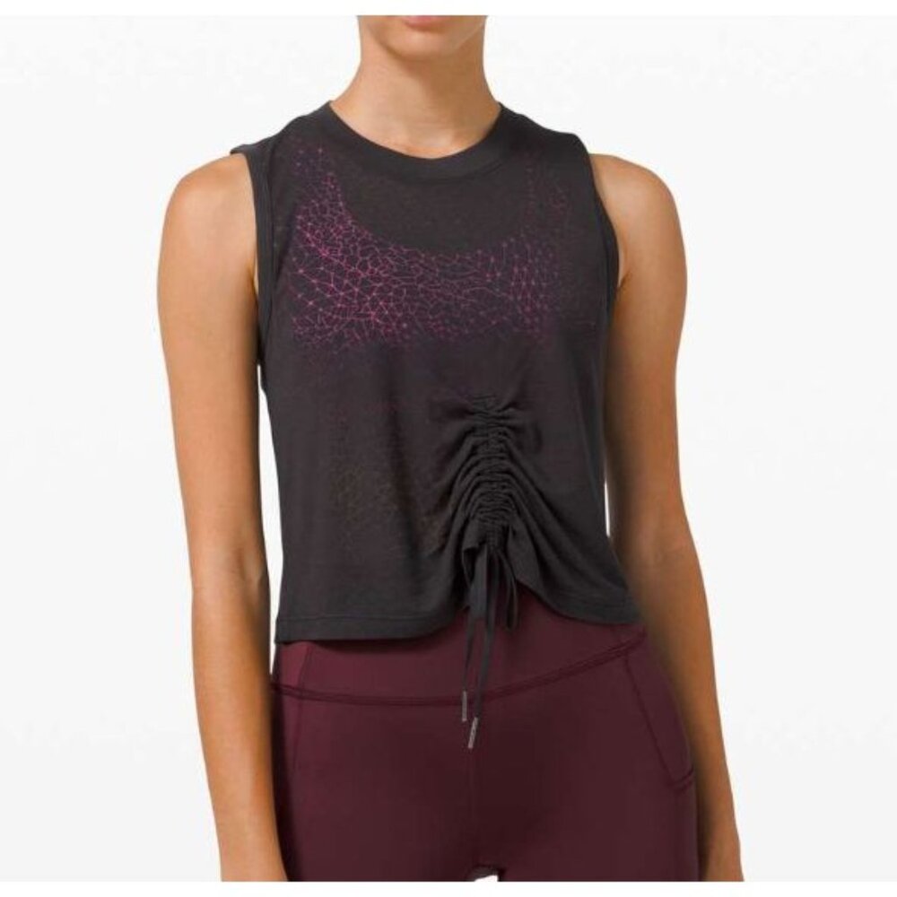 Lululemon Size 8 Cinch Me Up Front Tank Top Black Veil *READ Crop Gym Yoga